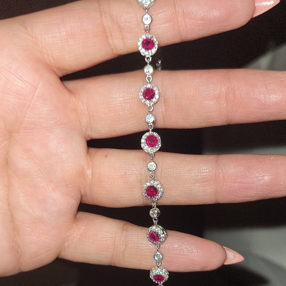Elegant Silver and Ruby Red Gemstone Bracelet